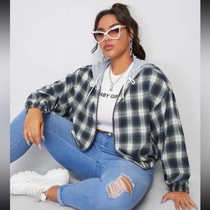Plaid Drawstring Hooded Jacket